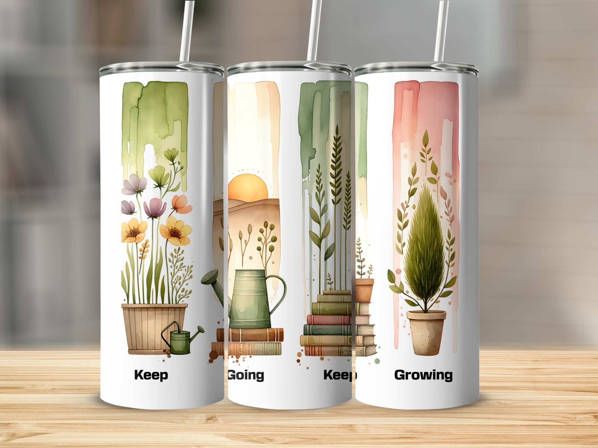 Floral and Gardening Themed Tumblers, Stainless Steel Water Bottles with Straws, Eco-Friendly Drinkware, Nature Inspired Gifts