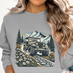 Vintage Jeep Mountain Adventure Graphic Sweatshirt, Retro Off-Road Vehicle Pullover, Unisex Casual Hiking Apparel