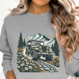 Vintage Jeep Mountain Adventure Graphic Sweatshirt, Retro Off-Road Vehicle Pullover, Unisex Casual Hiking Apparel
