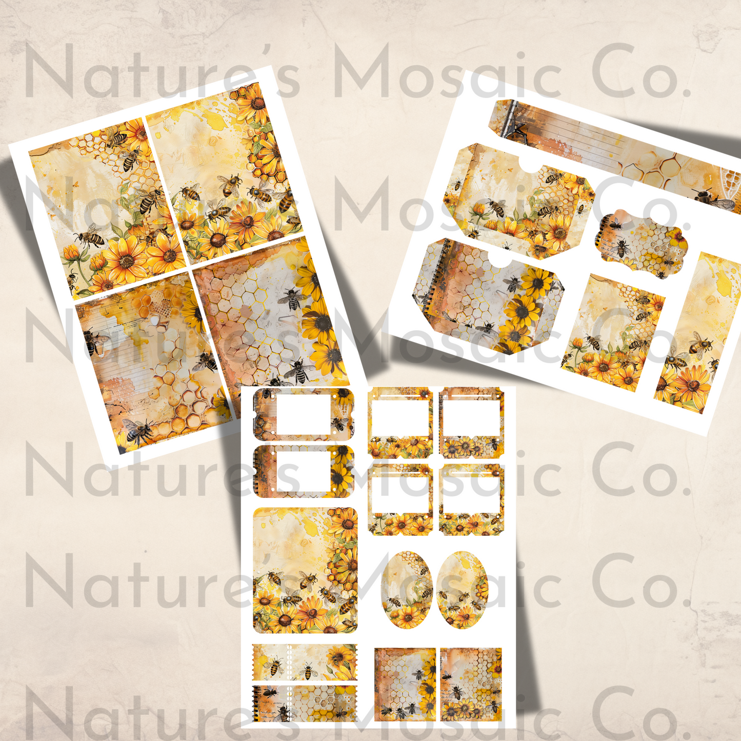 Bee Junk Journal Ephemera 40 Pages Vintage Honeybee Printables Tags Envelopes Pockets Labels Scrapbooking Digital Download