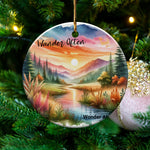 Wander Often Wonder Always Scenic Mountain Lake Sunset Christmas Ornament, Tree Decoration, Holiday Gift Idea