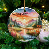 Wander Often Wonder Always Scenic Mountain Lake Sunset Christmas Ornament, Tree Decoration, Holiday Gift Idea