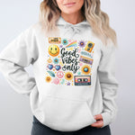 Women's Graphic Hoodie - Good Vibes Only Floral and Retro Design Sweatshirt, Casual Fashion Pullover