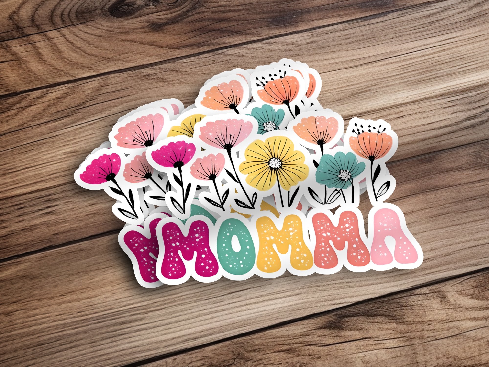 Colorful Momma Floral Stickers, Spring Flowers Decal Pack, Gift for Mother's Day, Decorative Laptop Stickers