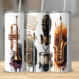 Set of 3 Musical Tumblers, Trumpet Saxophone Drum Design, Stainless Steel Insulated Cups, Music Lover Gift
