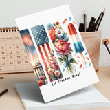 Patriotic Greeting Card, Fourth of July, Floral American Flag, Let Freedom Ring, Independence Day, Stationery, Handcrafted Card with