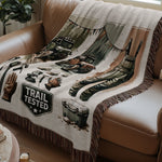 Vintage Camping Throw Blanket, Rustic Outdoor Adventure Woven Tapestry, Trail Tested Design, Cozy Cabin Decor, Gift Idea