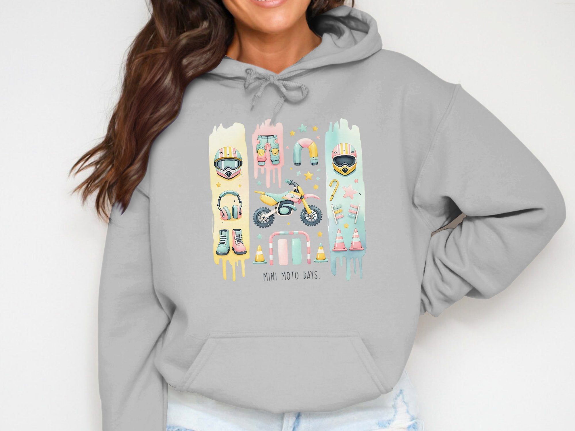 Kids Hoodie with Cute Cats and Motocross Bikes, Cartoon Animals Riding Motorcycles, Casual Child Wear