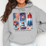 Patriotic Hoodie Stars and Stripes Forever Fireworks USA Flag Graphic Sweatshirt