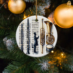 Christmas Tree Ornament with Sheet Music Design, Brass Instrument Motif, Festive Holiday Decor, Unique Gift for Musicians