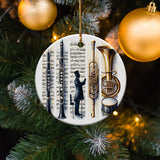 Christmas Tree Ornament with Sheet Music Design, Brass Instrument Motif, Festive Holiday Decor, Unique Gift for Musicians