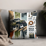 Off-Road Adventure Throw Pillow, Jeep and Camping Gear Design, Decorative Cushion for Living Room or Bedroom