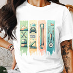 Colorful Adventure Camping Graphic T-Shirt, Outdoor Hiking Gear Design, Unisex Fashion Tee for Travel Lovers