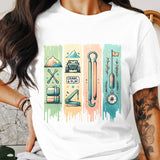 Colorful Adventure Camping Graphic T-Shirt, Outdoor Hiking Gear Design, Unisex Fashion Tee for Travel Lovers