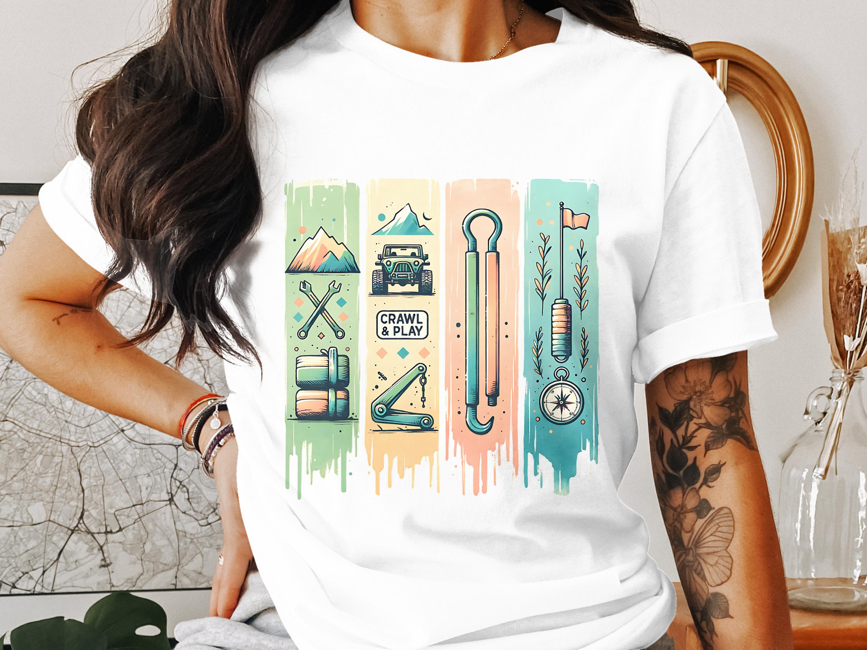 Colorful Adventure Camping Graphic T-Shirt, Outdoor Hiking Gear Design, Unisex Fashion Tee for Travel Lovers