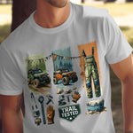 Men's Outdoor Adventure T-Shirt, Vintage Jeep and Camping Gear Graphic Tee, Trail Tested, Unique Gift for Hikers and Campers