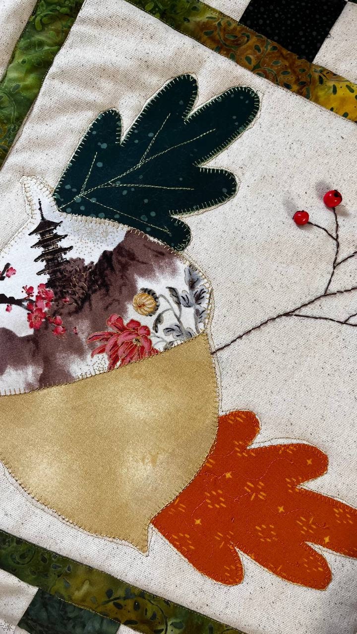 Acorn appliqué mini quilt