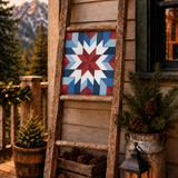 American Heritage patriotic printed barn quilt pattern featuring a geometric red white and blue star design for DIY painted barn quilts, Americana wood signs, farmhouse wall decor and patriotic home projects.