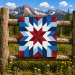 American Heritage patriotic barn quilt pattern featuring a geometric red white and blue star design for DIY painted barn quilts, Americana wall decor, farmhouse signs and patriotic home decor.