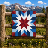 American Heritage patriotic printed barn quilt pattern featuring a geometric red white and blue star design for DIY painted barn quilts, Americana wood signs, farmhouse wall decor and patriotic home projects.