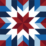American Heritage patriotic barn quilt pattern featuring a geometric red white and blue star design for DIY painted barn quilts, Americana wall decor, farmhouse signs and patriotic home decor.