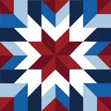 American Heritage patriotic barn quilt pattern featuring a geometric red white and blue star design for DIY painted barn quilts, Americana wall decor, farmhouse signs and patriotic home decor.