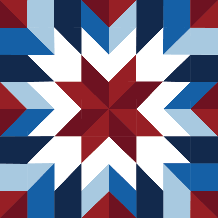American Heritage barn quilt SVG laser file featuring a geometric red white and blue patriotic star design for layered wood signs, laser-cut barn quilts and Americana decor.