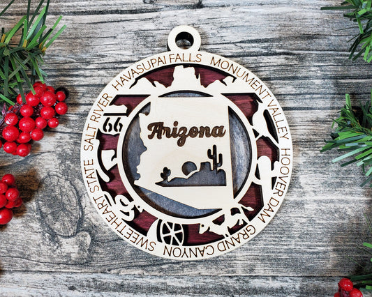 Alaska State Ornament – 3.25” Round Laser Cut Christmas Decoration | Northern Lights, Glaciers & Dog Sledding Gift for Travelers & Nature Lovers