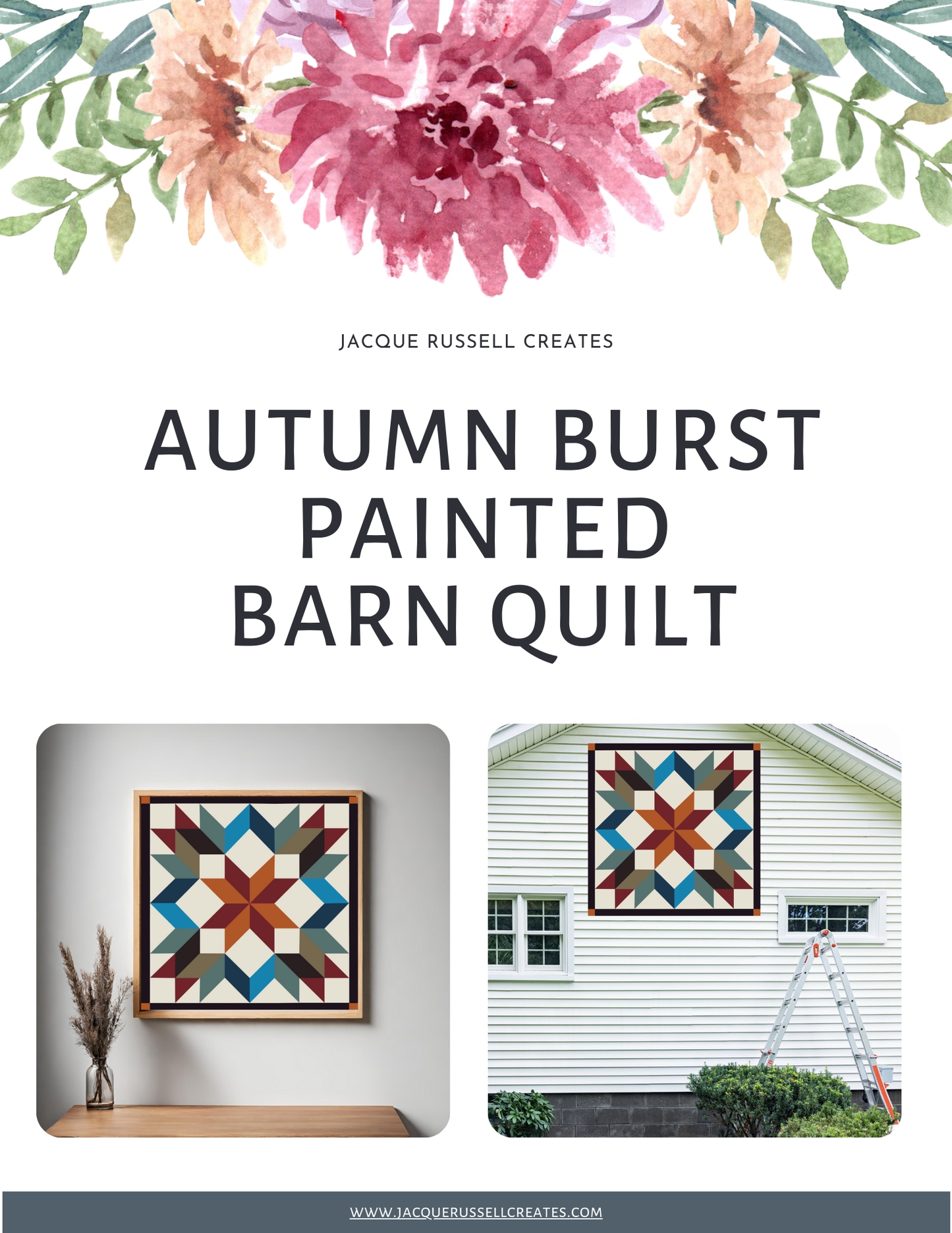 12x12" Autumn Burst Carpenters Star Barn Quilt PDF Pattern, SVG Pattern, Wood quilt to paint for outdoors Bundle