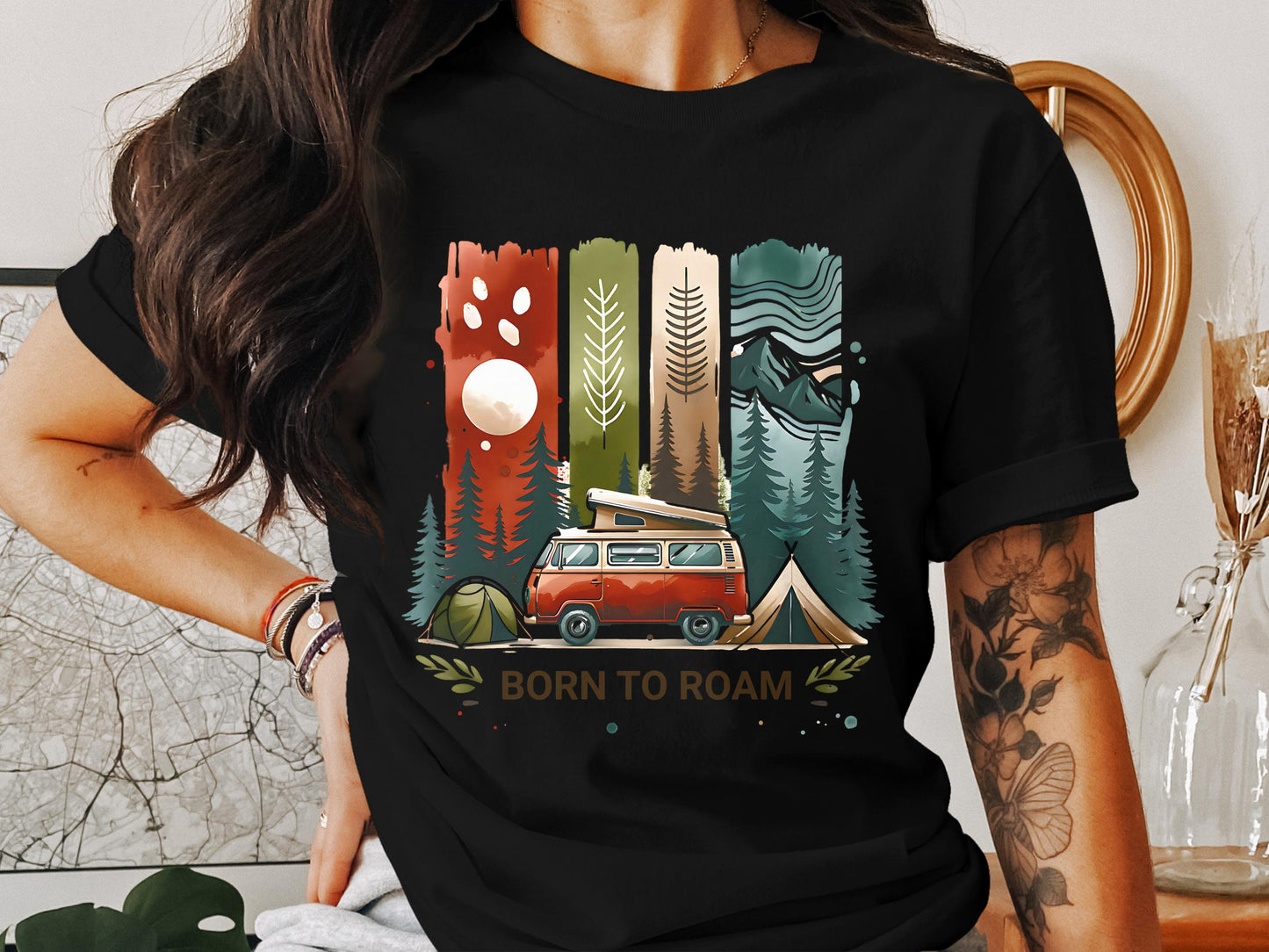 Born to Roam PNG, Watercolor Adventure Brushstroke Design, Vanlife Mountains Tent Clipart, Camping Sublimation Digital Download