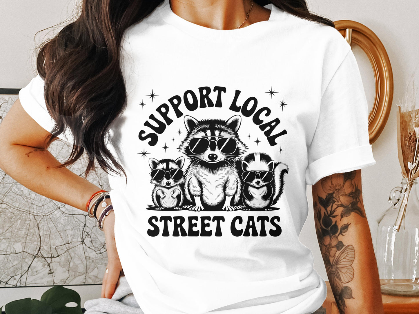 Support Your Local Street Cats Png, Funny Raccoon Png, Vintage Raccoon Png, Trash Panda Png, Skunk Png, Sublimation Digital Design