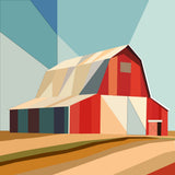 Barn Scene Barn Quilt Pattern digital download including printable PDF patterns in 12-inch, 24-inch, and 48-inch sizes, color chart, grid, and project mockups.