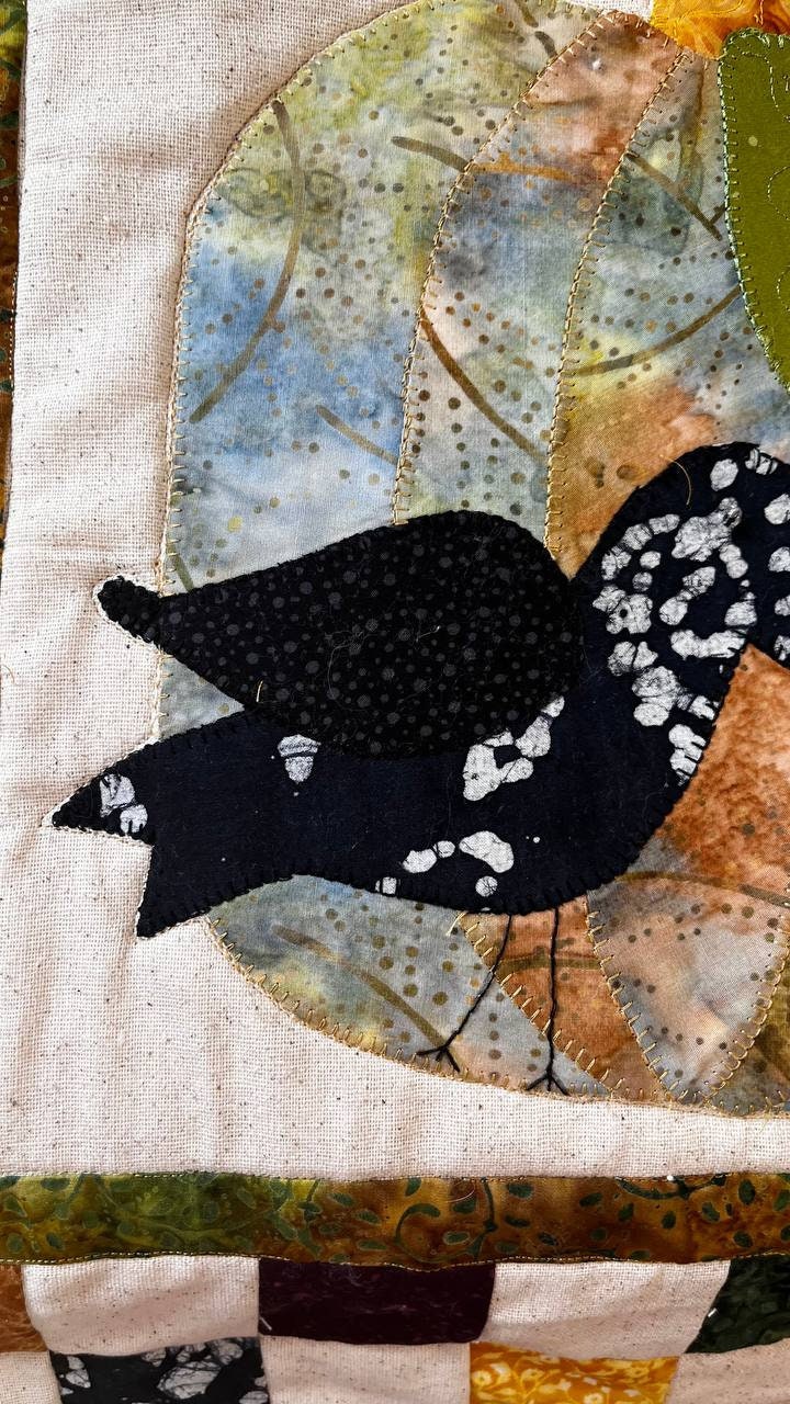 Blackbird appliqué mini quilt