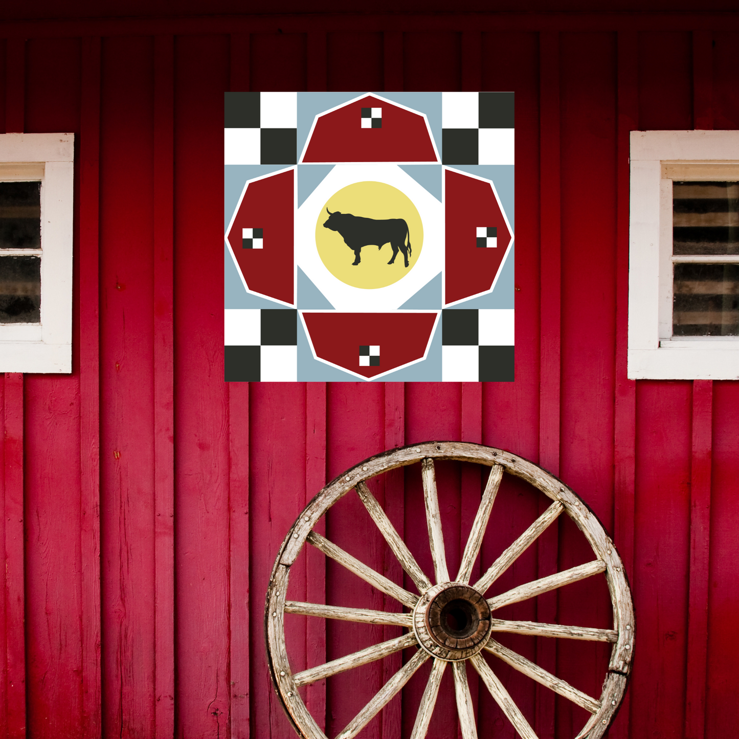 48x48 Bull in the Barn barn Quilt PDF Pattern, SVG Pattern, Wood quilt to paint for outdoors Bundle, Barn quilt, wood painted barn quilt patterns