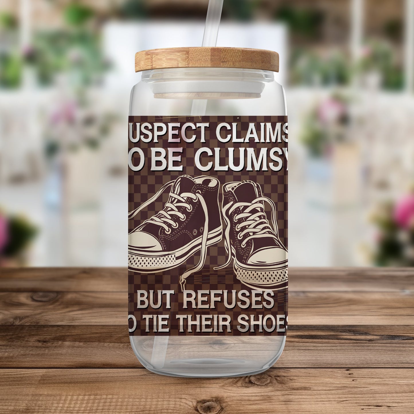 Suspect Claims to Be Clumsy Tumbler Wrap, Funny 20oz Skinny Tumbler PNG, Retro Sneaker Design, Sublimation Wrap, Digital Download