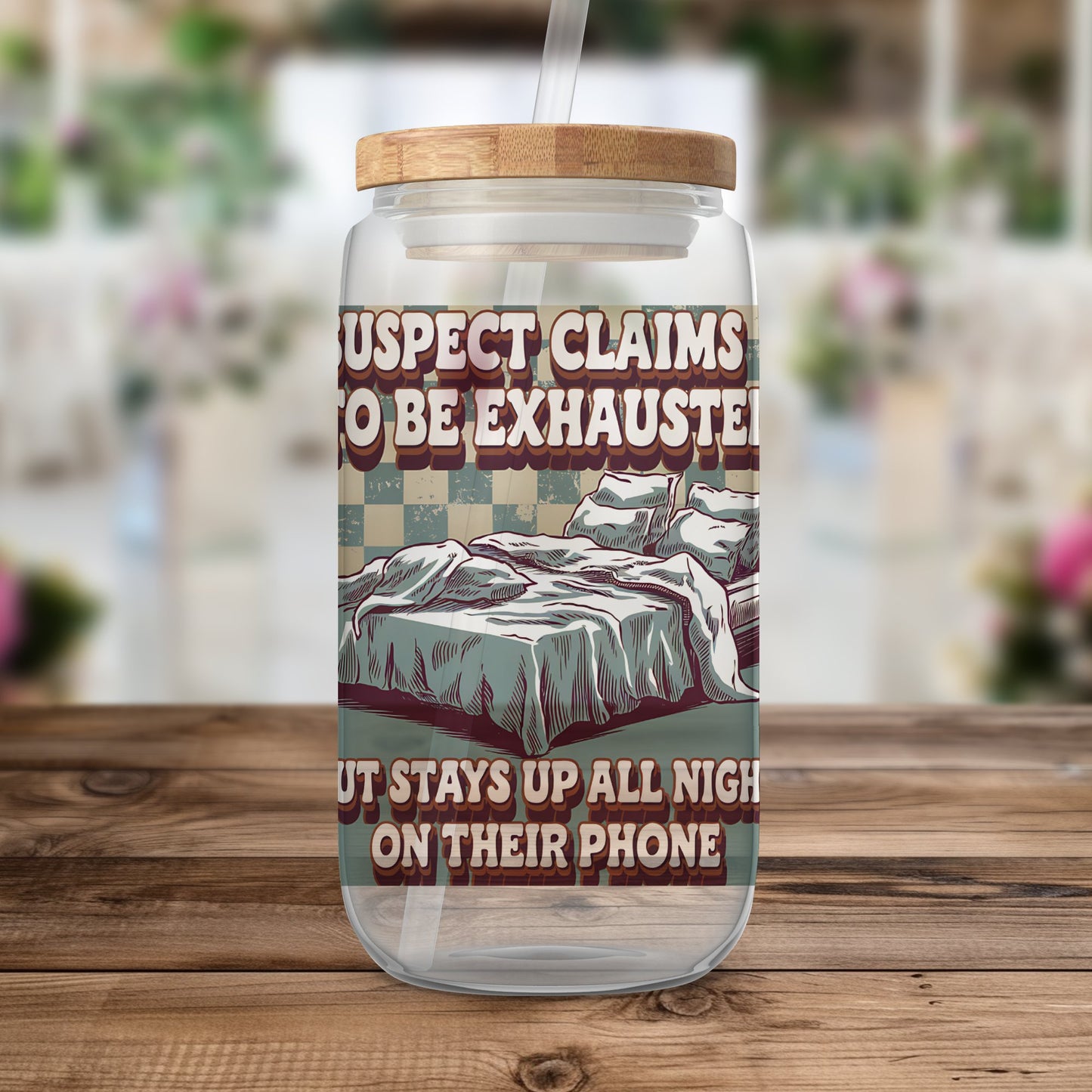 Suspect Claims to be Exhausted 20oz Tumbler Wrap, Funny Sublimation Design, Retro Aesthetic PNG, Digital Download for Skinny Tumblers