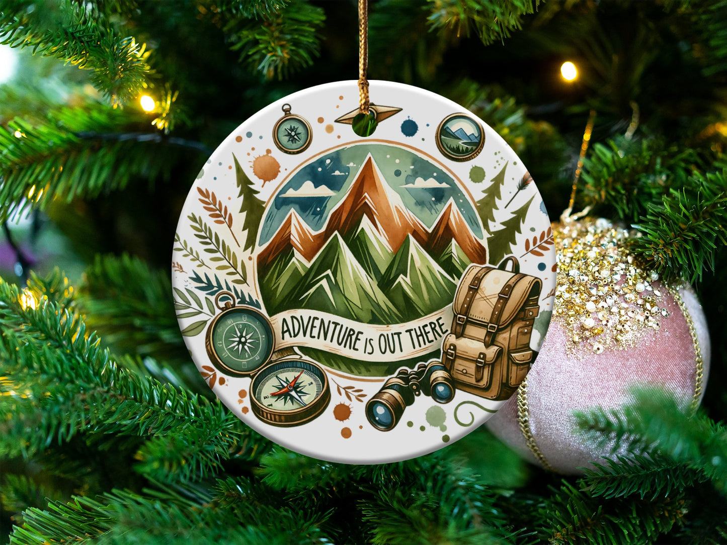 Adventure is Out There PNG, Watercolor Outdoor Brushstroke Design, Mountains Compass Trail Art, Hiking Sublimation Clipart