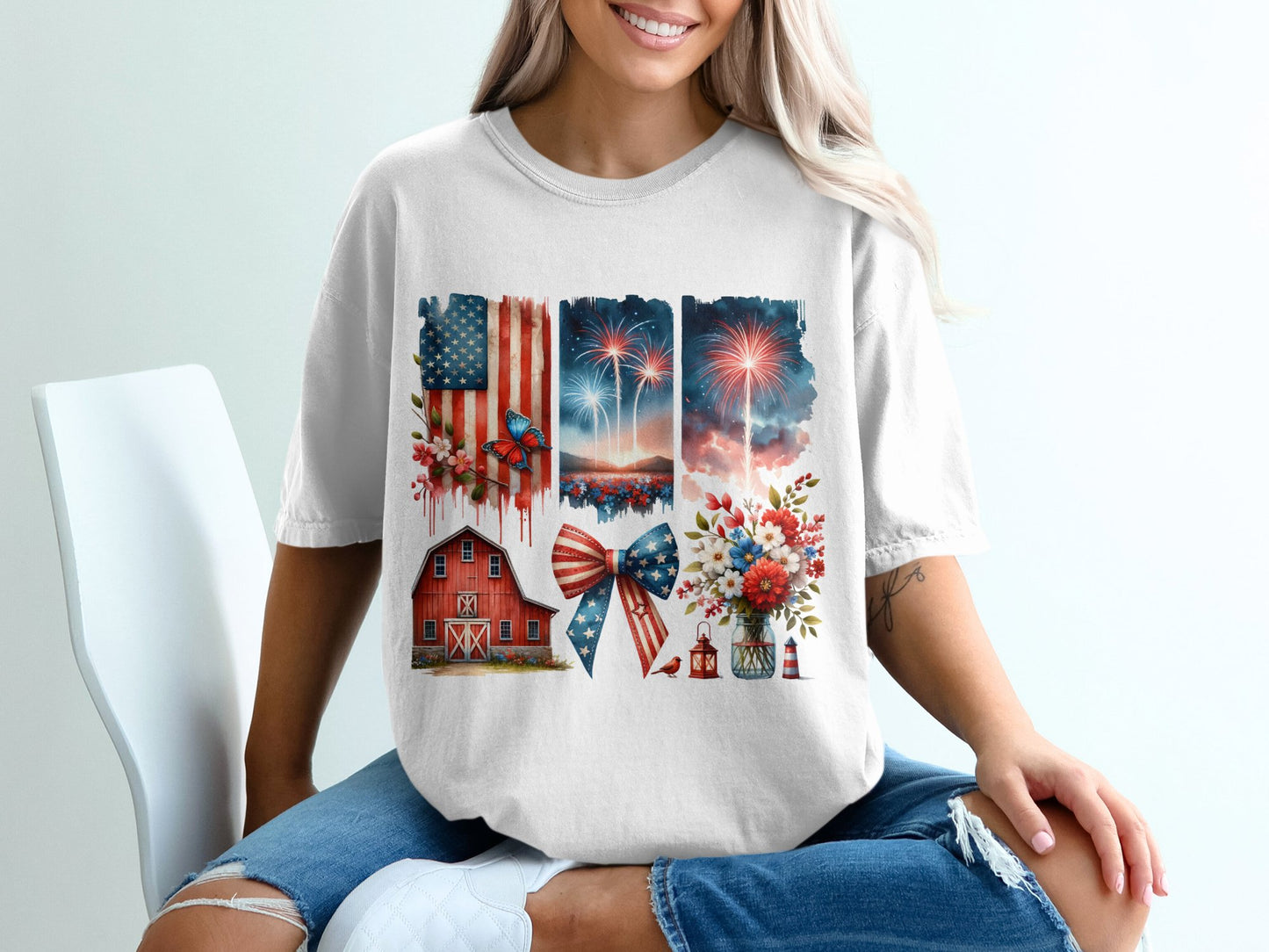 4th of July Brushstroke PNG Patriotic Sublimation Design 300 DPI Digital File coquette bow patriotic png highland cow fireworks brushstroke