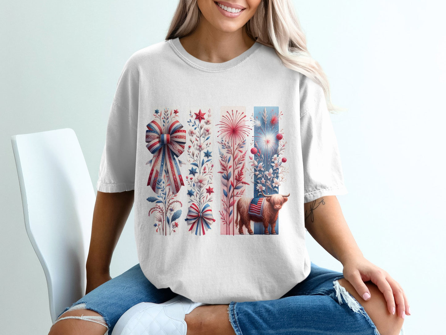 4th of July Brushstroke PNG Patriotic Sublimation Design 300 DPI Digital File coquette bow patriotic png highland cow fireworks brushstroke