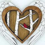 Cardinal Memorial Heart Ornament with Wings