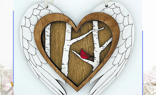 Cardinal Memorial Heart Ornament with Wings