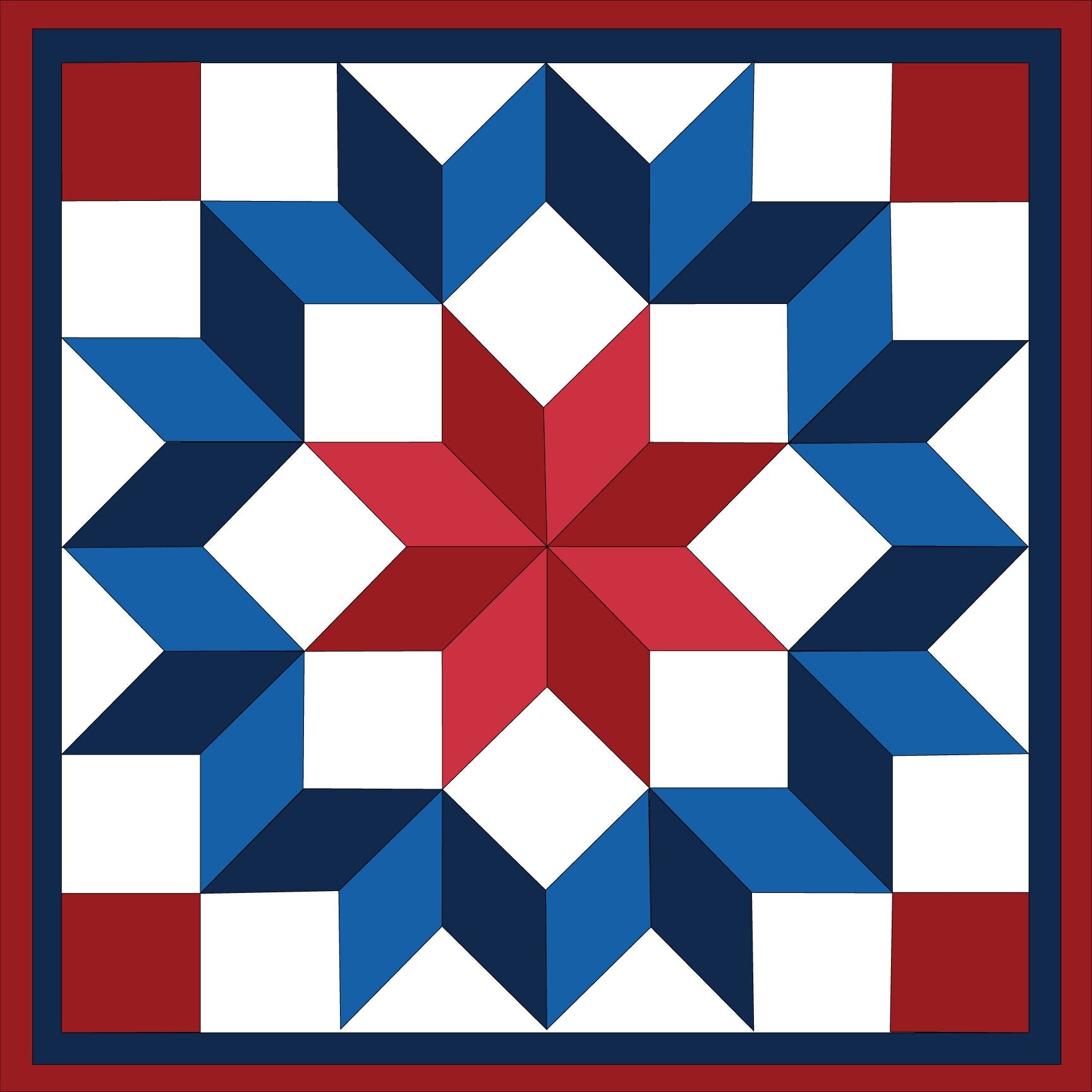 Printable Carpenter Barn Quilt Pattern featuring a classic red, white, and blue geometric quilt block for DIY painted barn quilt projects.