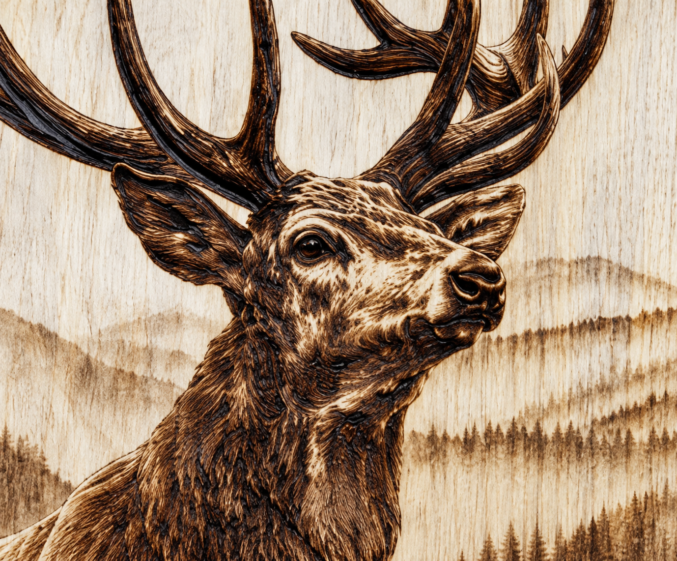 close up of engraved elk