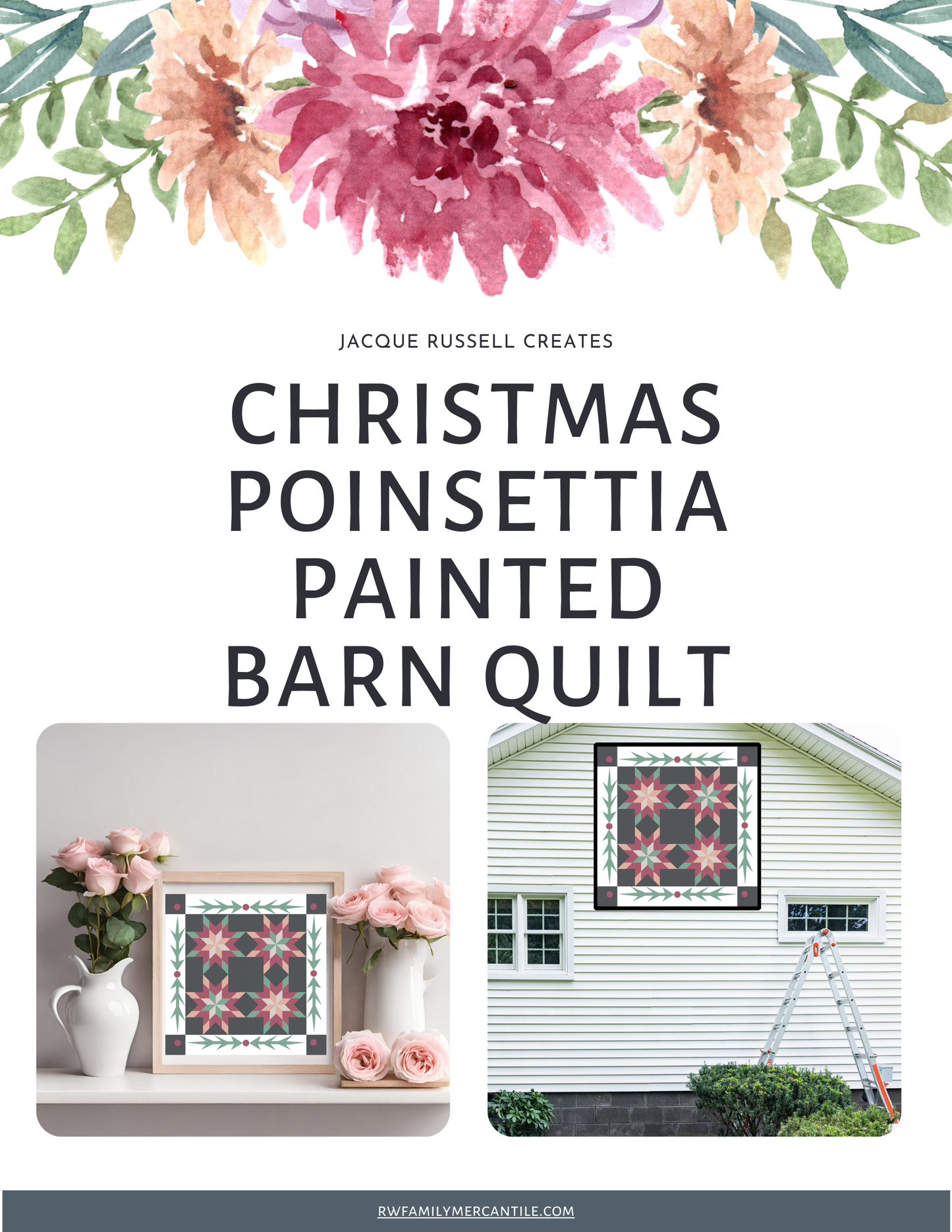 Christmas Poinsettia Quilt Block Barn Quilt - Digital Download, Holiday Home Decor, DIY Wall Art Pattern, Rustic Christmas Decor, Instant PDF