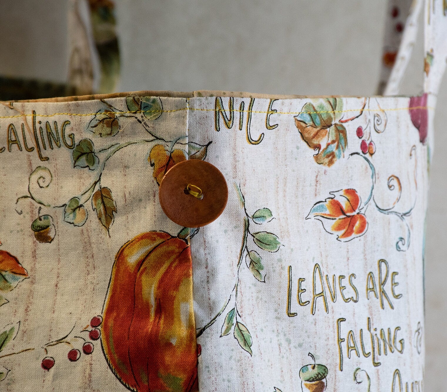 Close up On button on Farmer's Market Bag