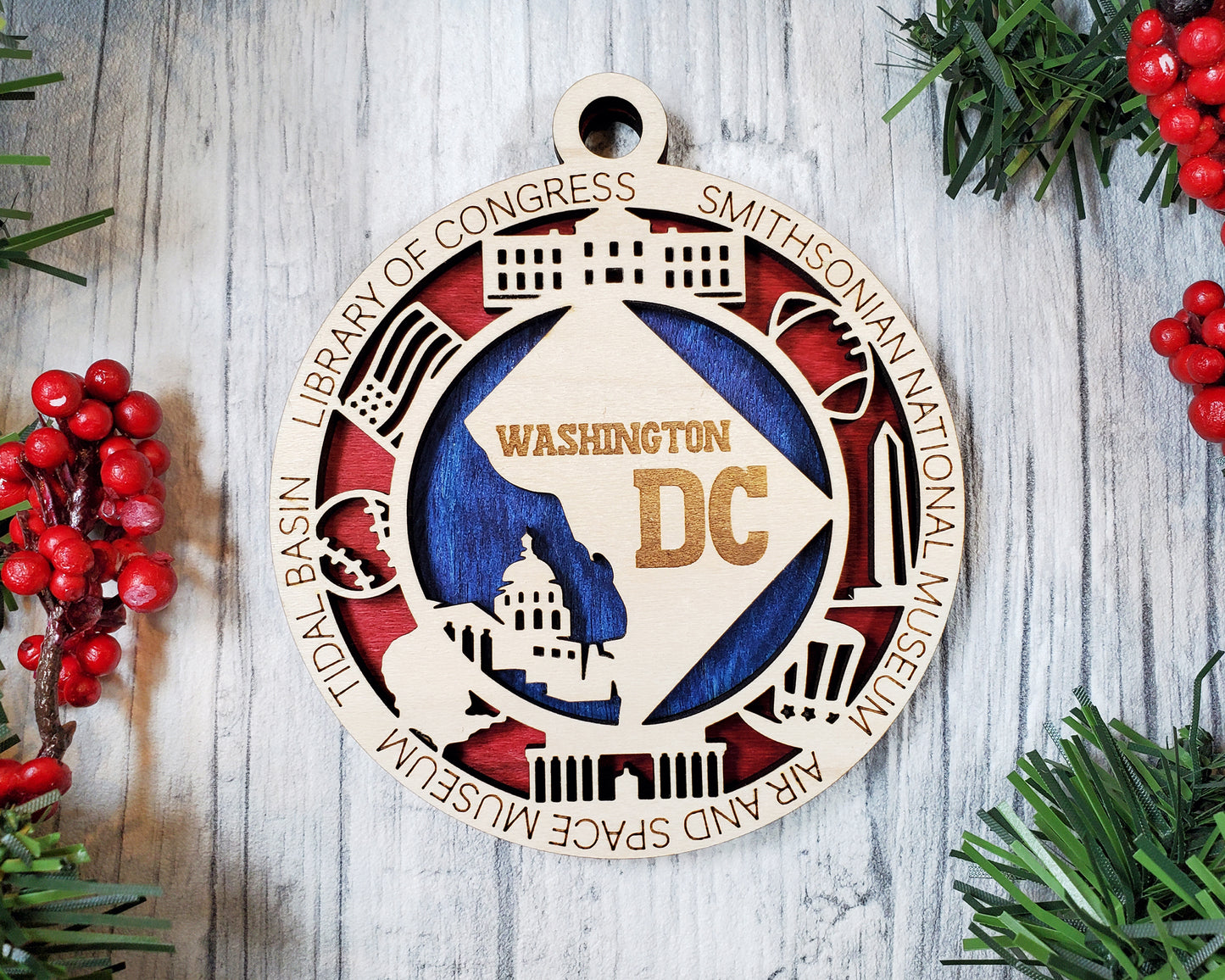 Washington DC Ornament – Laser Cut Wood Christmas Decor with Monuments