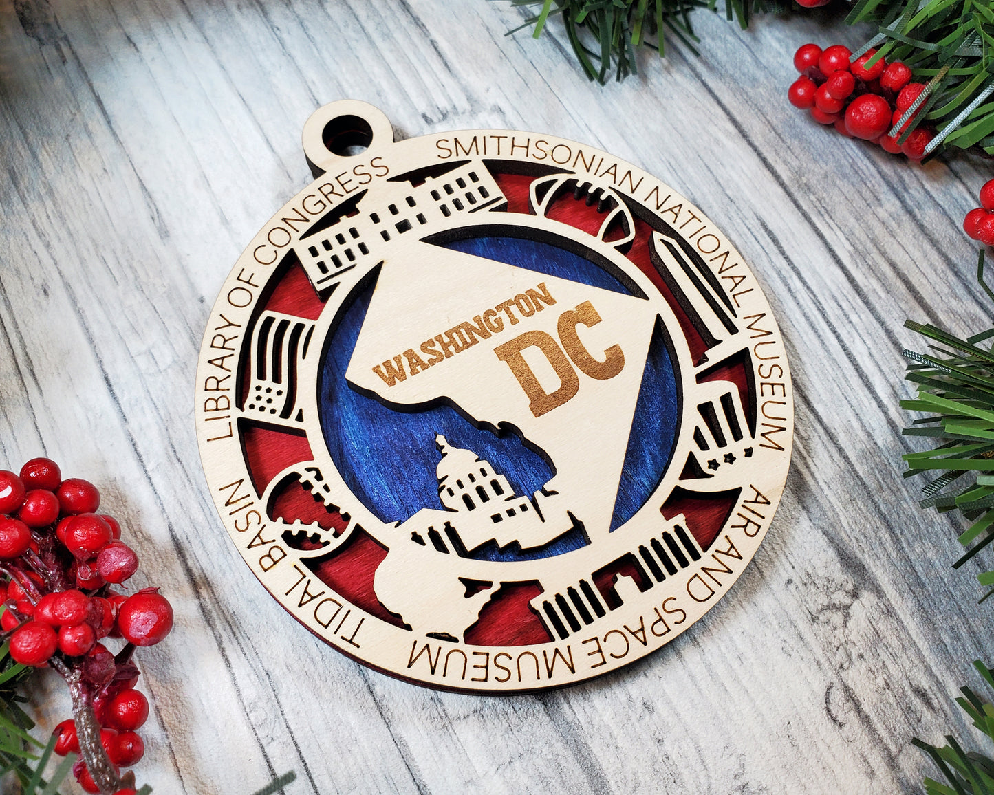 Washington DC Ornament – Laser Cut Wood Christmas Decor with Monuments