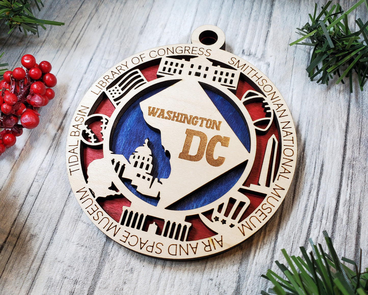 Washington DC Ornament – Laser Cut Wood Christmas Decor with Monuments