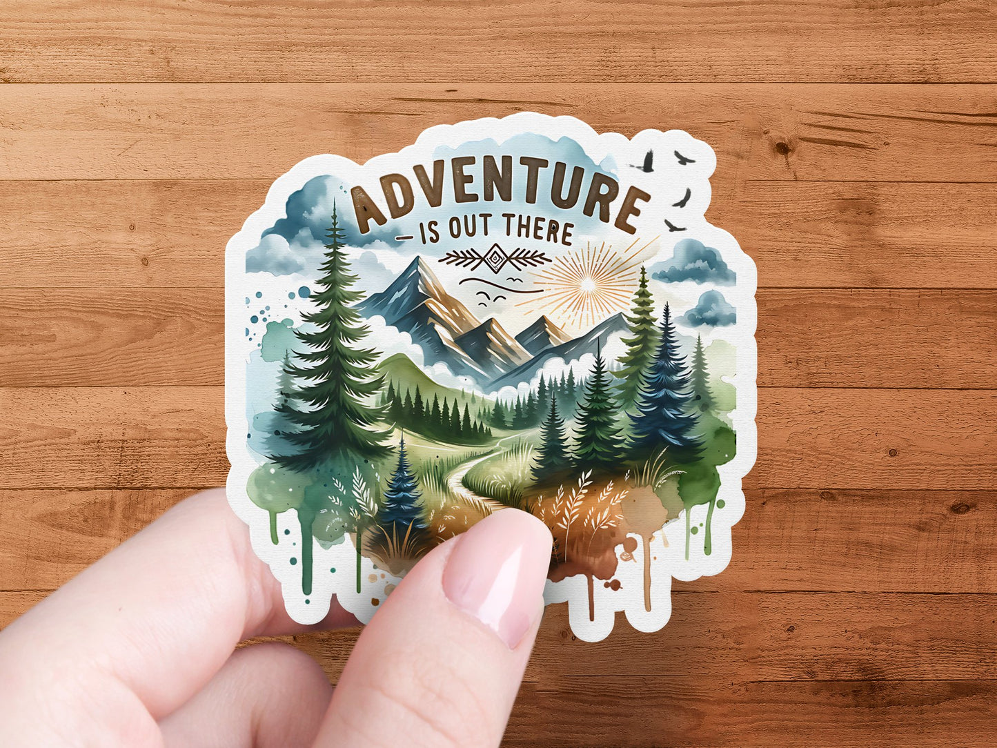 Adventure is Out There PNG, Watercolor Outdoor Brushstroke Design, Mountains Compass Trail Art, Hiking Sublimation Clipart