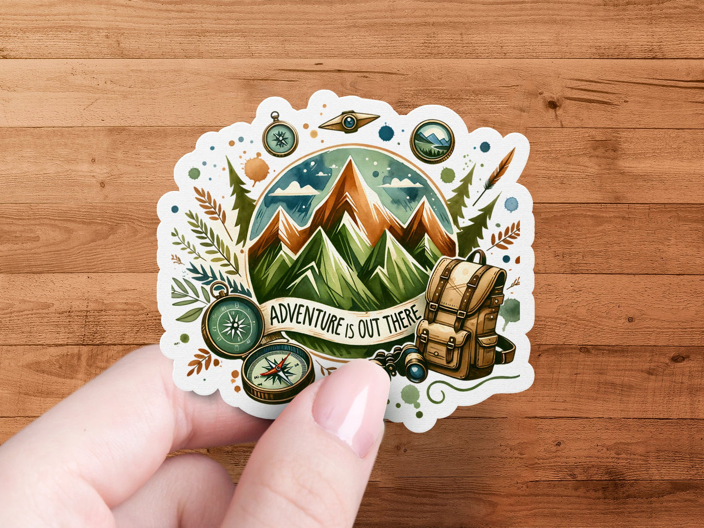 Adventure is Out There PNG, Watercolor Outdoor Brushstroke Design, Mountains Compass Trail Art, Hiking Sublimation Clipart